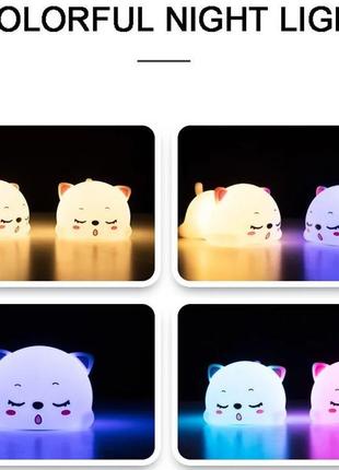 Нічний led світильник силіконовий сплячий кошеня з акумулятором