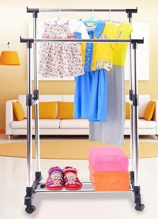 Подвійна телескопічна вішалка стійка для одягу підлогова mini ...