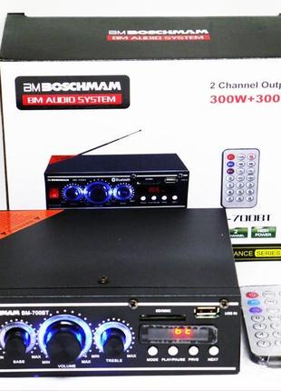 Підсилювач bm audio bm-700bt usb блютуз 300w+300w 2х канальний