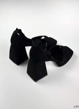 Босоножки замшевые в черном цвете на устойчивом каблуке с ремешком ❤️❤️❤️4 фото