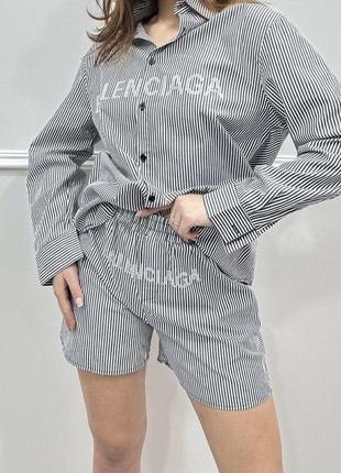 Костюм balenciaga рубашка и шорты в полоску