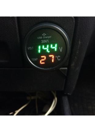 Годинник термометр + вольтметр vst 706-4 в прикурювач + usb (з...7 фото