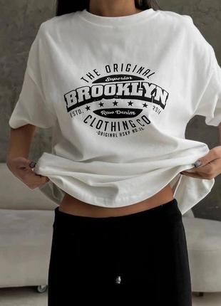 Женская оверсайз футболка brooklyn 40-46 премиум из турецкого кулира