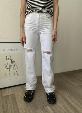 Белые джинсы с разрезами mango wide leg / белые джинсы с разрезами манго3 фото