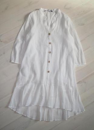 Біла сукня сорочка, фактурна тканина з оборками zara s-m