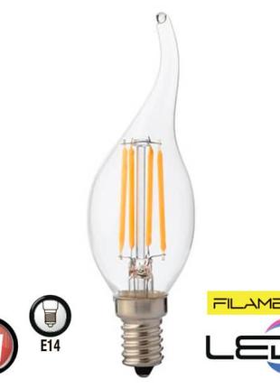 Світлодіодна лампа "filament flame - 6" 6w свічка на вітрі е14...