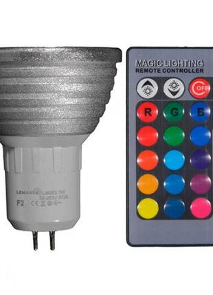 Лампа світлодіодна lemanso 3w mr16(g5.3) rgb lm293 з пультом