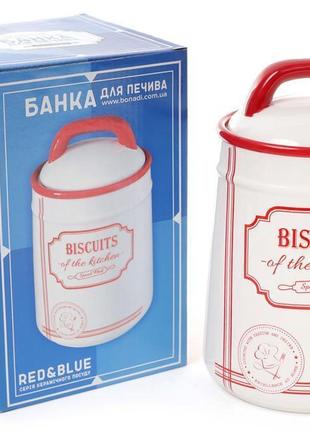 Банка керамічна red&blue; biscuits 1250 мл, для печива, червона2 фото