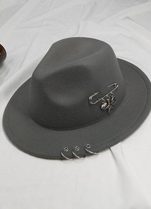 Шляпа фетровая федора унисекс с устойчивыми полями и кольцами серая5 фото