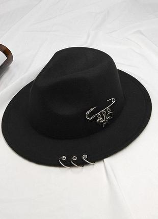 Шляпа фетровая федора унисекс с устойчивыми полями и кольцами черная7 фото