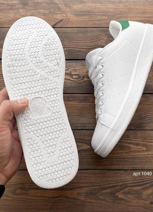 Мужские демисезонные кожаные кеды в стиле stan smith белые с зеленым кроссовки весенние базовые классические 41 44 452 фото