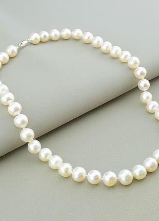 Намисто білі перли аа природні, кулька 10 мм, фурнітура срібло...1 фото