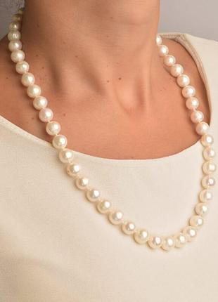 Намисто білі перли аа природні, кулька 10 мм, фурнітура срібло...3 фото