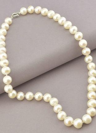 Намисто білі перли аа природні, кулька 10 мм, фурнітура срібло...1 фото