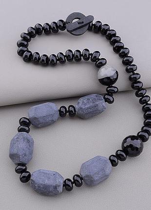 Намисто чорний агат, шунгіт натуральний камінь, довжина 57 див.