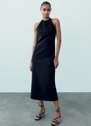 Елегантна чорна сукня з відкритою спинкою і стразами від zara, розмір m-s*2 фото