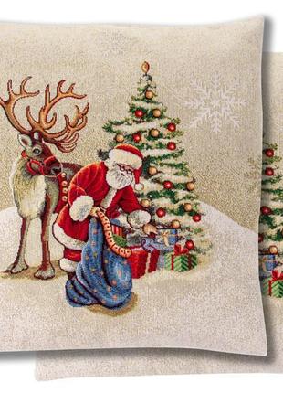 Наволочка двостороння новорічна гобеленова з люрексом "village...1 фото