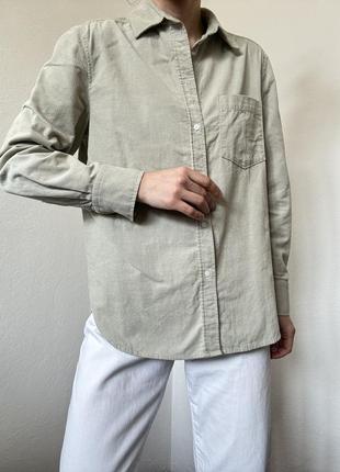 Вельветова сорочка бавовна сорочка оливкова коттон блуза вельвет блузка оверсайз сорочка хакі8 фото