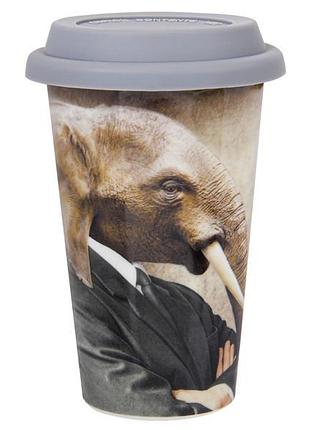 Кружка з силіконовою кришкою "слон" 350 мл