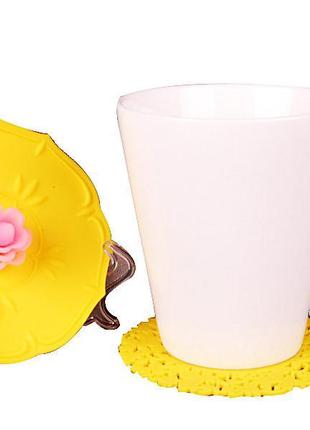 Чашка з силіконовою кришкою і підставкою, (жовта)