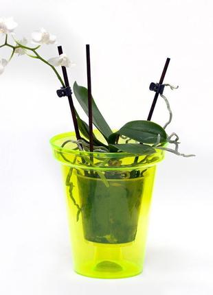 Кашпо для орхідей раунд еталон 1,35 л салатовий флуоресцентний3 фото