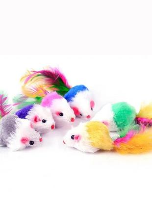 Мышка с перьями и погремушкой супер игрушка для котов2 фото