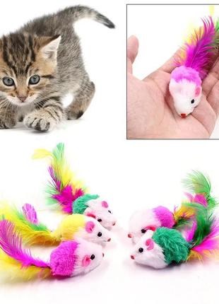 Мышка с перьями и погремушкой супер игрушка для котов4 фото
