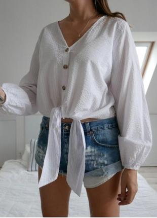 Белая блуза h&amp;m с завязками блузка рубашка блуза блуза1 фото