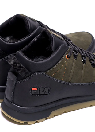 Мужские зимние кожаные кроссовки fila olive classic 101 ч\зел.бот5 фото