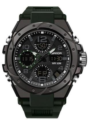 Чоловічий наручний тактичний годинник sanda 6008 green-black с...