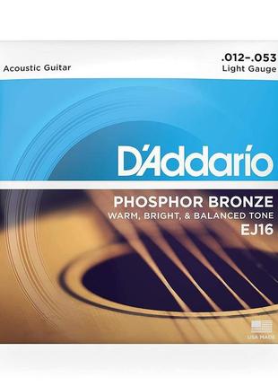 Струни для акустичної гітари d'addario ej16 phosphor bronze li...