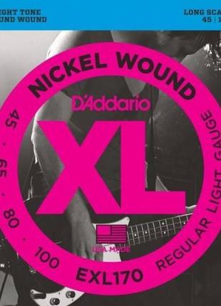Струни для 4-х струнної бас-гітари d'addario exl170 nickel wou...