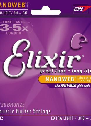 Струни для акустичної гітари elixir 11002 nanoweb 80/20 bronze...