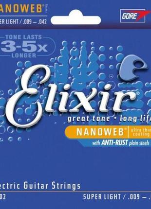 Струни для електрогітари elixir 12002 nanoweb nickel plated st...