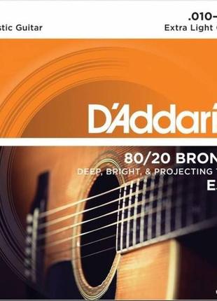 Струни для акустичної гітари d'addario ej10 80/20 bronze extra...