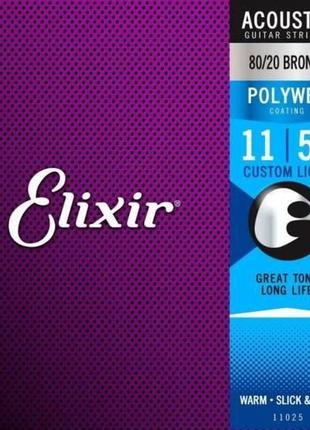 Струни для акустичної гітари elixir 11025 polyweb 80/20 bronze...