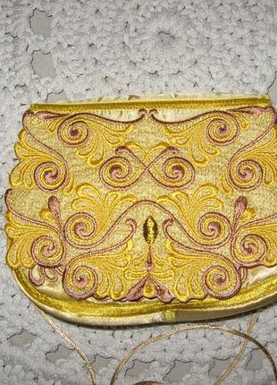 Клатч золотий, ажурний/сумочка золота, мереживна вишита гладдю...