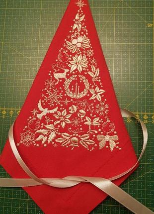 Набір новорічних серветок із вишивкою 6 шт. лен/новий рік.виши...