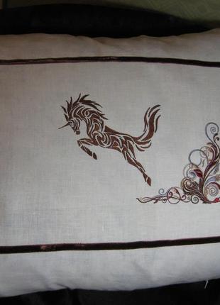 Наволочка «єдиноріг» іменна з монограмою 100% льон