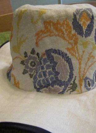 Панама лляна з вишивкою. льон 100%.ручна робота. вишиванка кап...