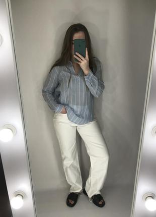 Белые джинсы zara &lt;unk&gt; широкие джинсы &lt;unk&gt; прямые джинсы &lt;unk&gt; джинсы с необработанным низом3 фото
