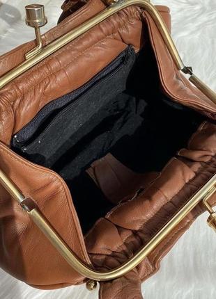 Винтажная коричневая сумка с фертуаром супер мягкая натуральная кожа6 фото