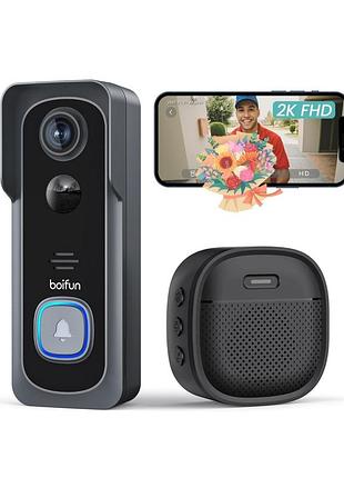 Відеодзвінок boifun 2k hd із камерою, комплект бездротового дзвінка,