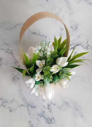 Композиція квітів з мила - підсніжники з кошику 22 фото
