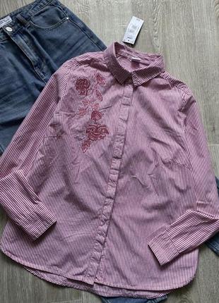 Женская хлопковая рубашка , рубашка свободного кроя, блузка, блуза с вышивкой, рубашка с вышивкой1 фото