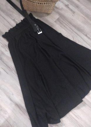Качественная льняная (лен с вискозой) юбка, глубокий черный цвет, универсальный размер