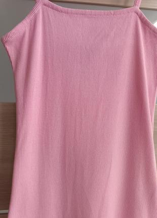 Базовое розовое платье-миди в рубчик4 фото