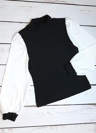 1+1=3 оригинальная черная блуза рубчик с белыми рукавами shein, размер 46 - 482 фото