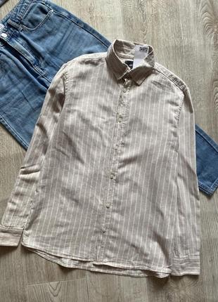 Hm льняная рубашка, рубашка в полоску, сорочка, блузка, блуза2 фото