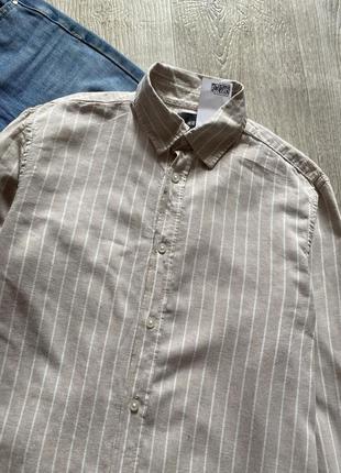 Hm льняная рубашка, рубашка в полоску, сорочка, блузка, блуза4 фото